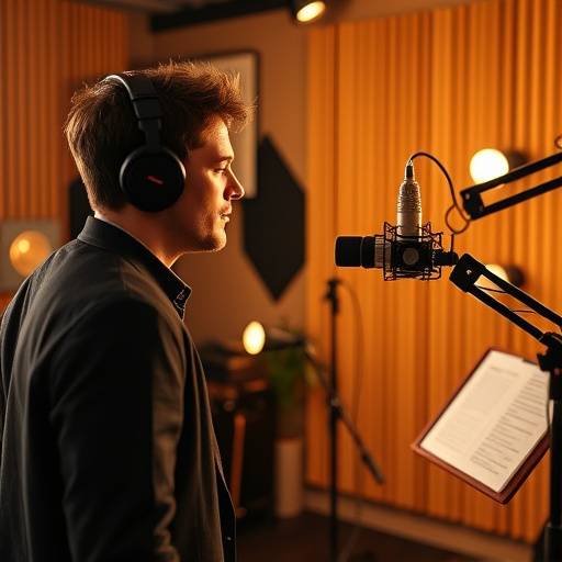 En voiceover artist der optager i et lydstudie
