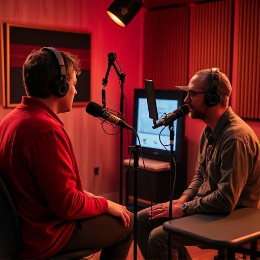 To personer der optager en podcast i et lydstudie